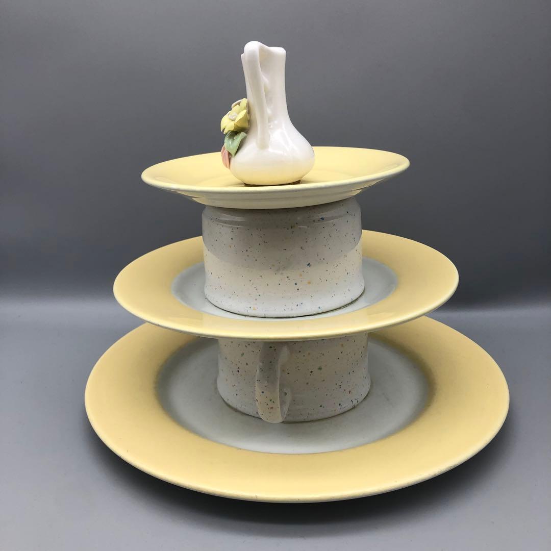 オランダHEMAアンティーク三段ティーカッププレート飾りスタンドビンテージ陶器