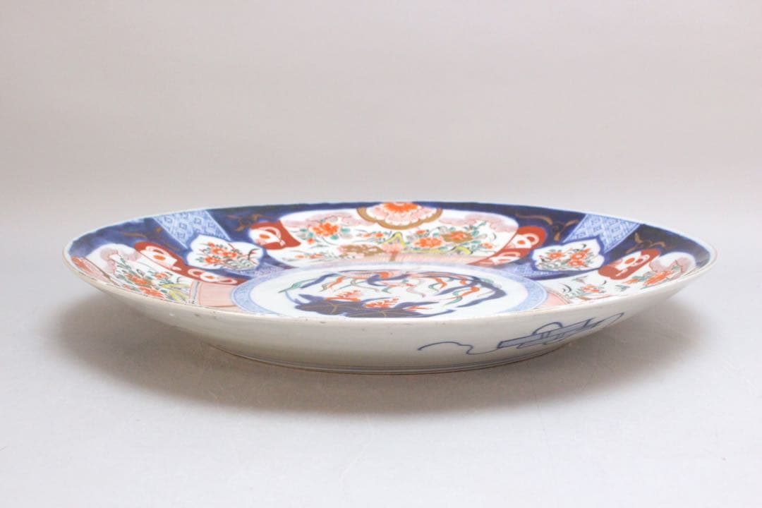 No4436 古伊万里　染錦大皿2点　赤絵　金襴手　鳳凰　花鳥　古美術　送料無料
