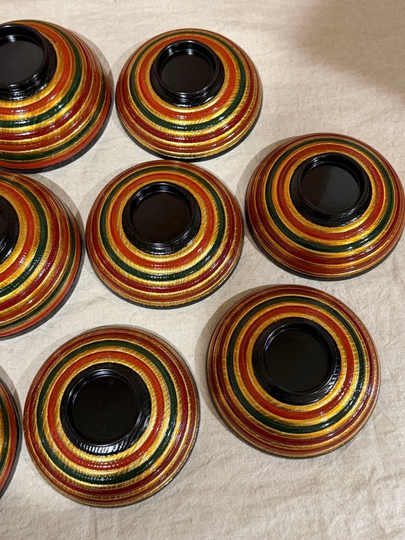 山田平安堂　平安堂造　漆器 木椀　独楽塗5個セット 木製箱付き