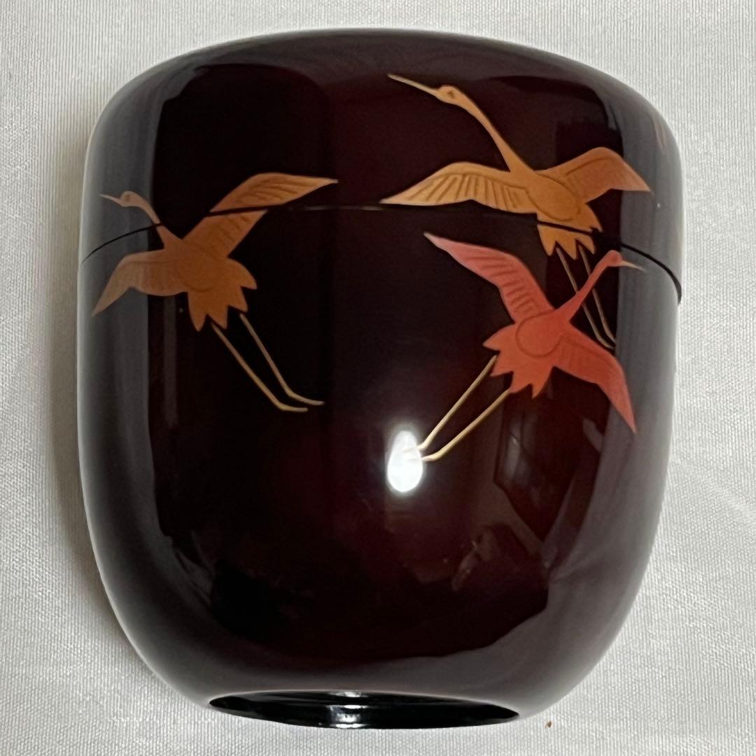 岡本陽斎 千羽鶴蒔絵 溜中棗 共箱有 輪島塗