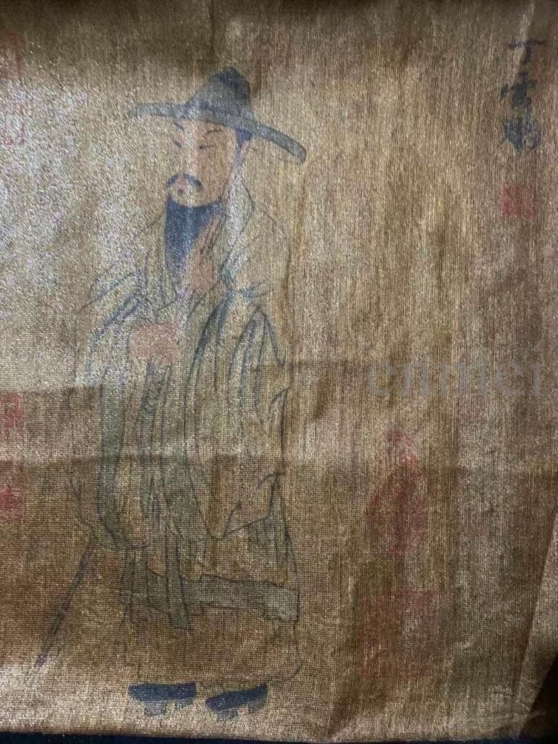 中国古美術 布包手巻画 明代丁雲鵬 絹本 人物画 肉筆 細密描写 掛軸 書画