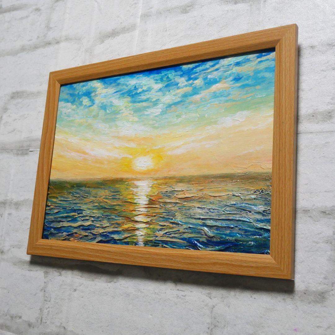 油絵 油彩 油彩画 絵 絵画【癒しの朝焼けの海】