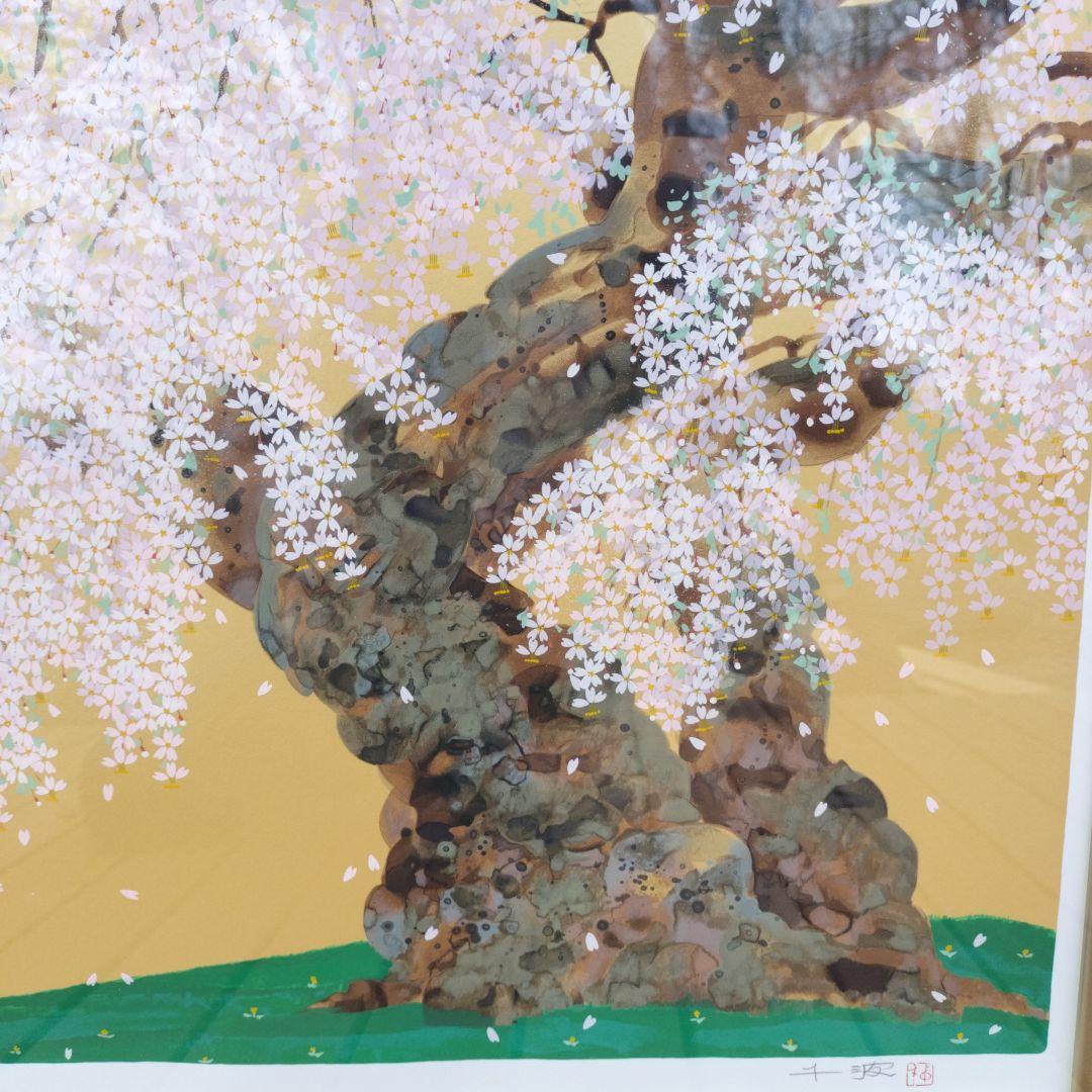 中島千波　「春輝神田の大糸桜」シルクスクリーン　279/350　箱付き