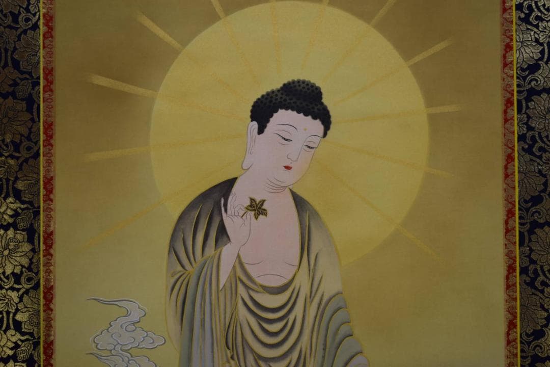 真作/福田素仙/三尊佛図/桐共箱付/布袋屋掛軸HE-951/