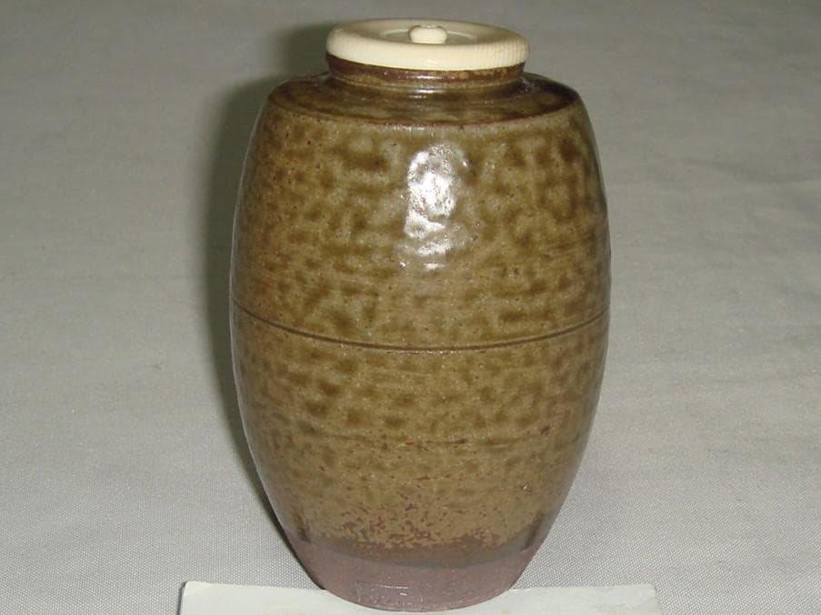 茶道具　丹波焼信水窯　市野信水作　丹波肩衝茶入　雪月花仕覆付　美品！！！