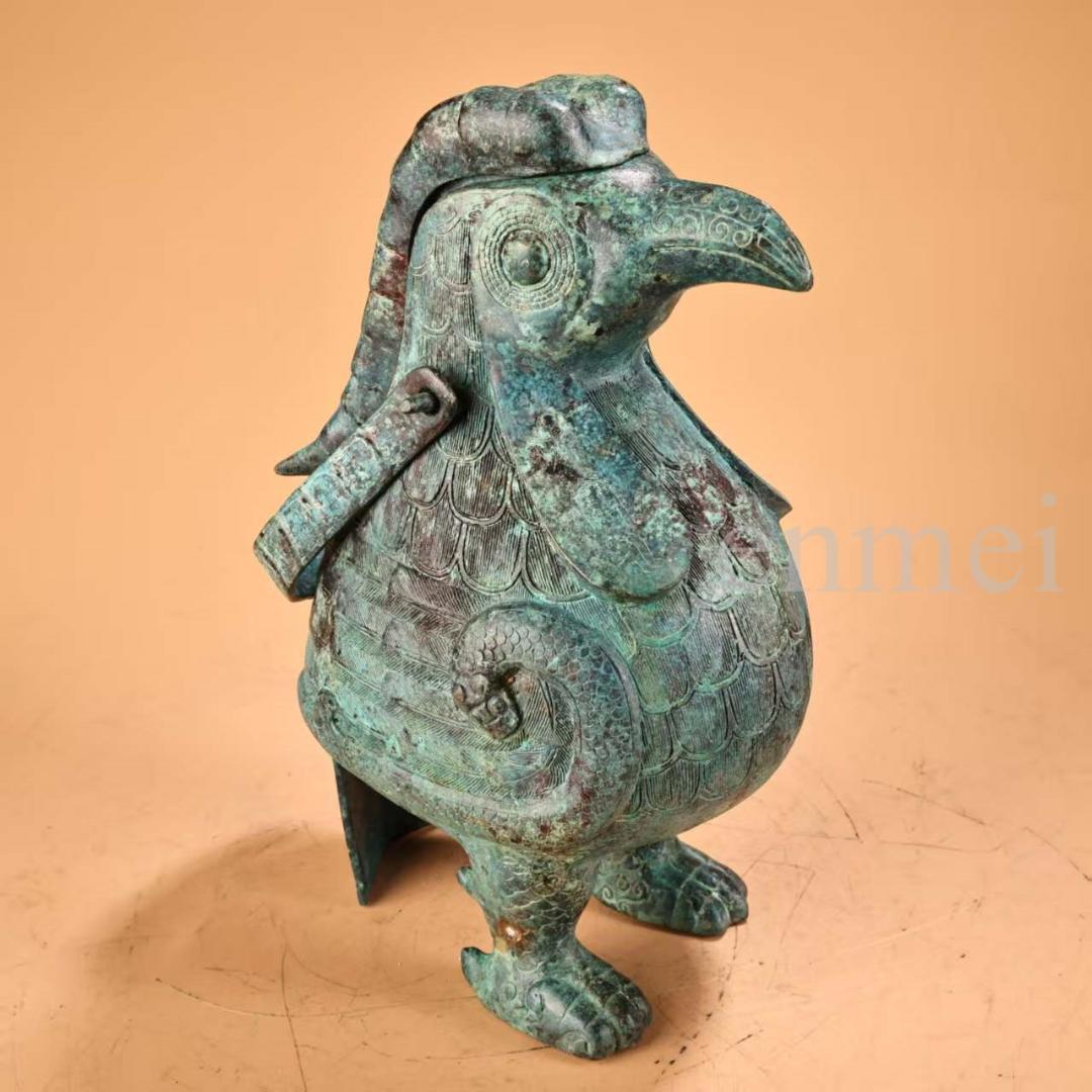 中国古美術・珍品旧藏・青銅製提梁鳥壺・鋳造・鏨刻・純銅製・酒具・風水開運・置物