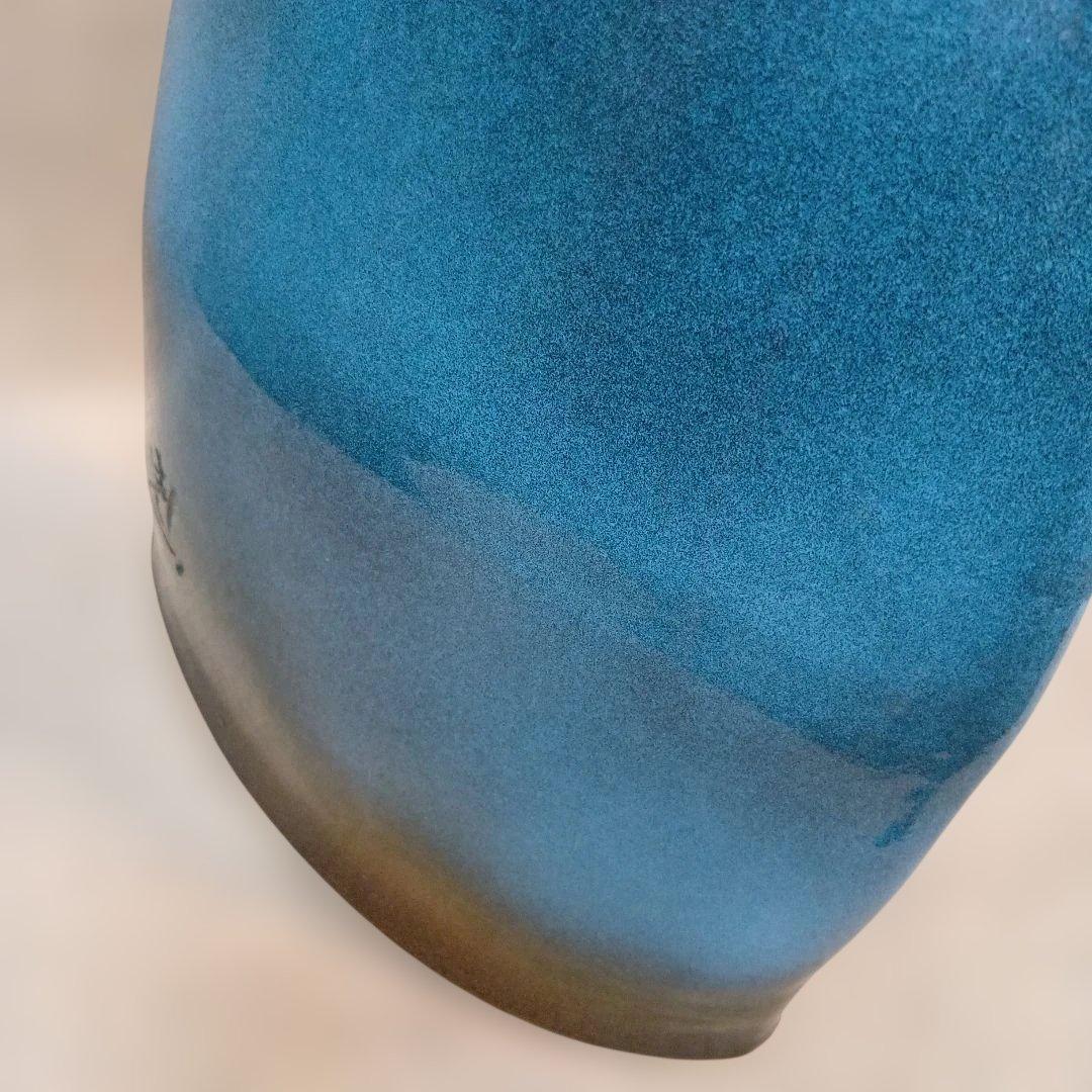フクロウの陶器　作家物　花器　花瓶 ブルー　グラデーション