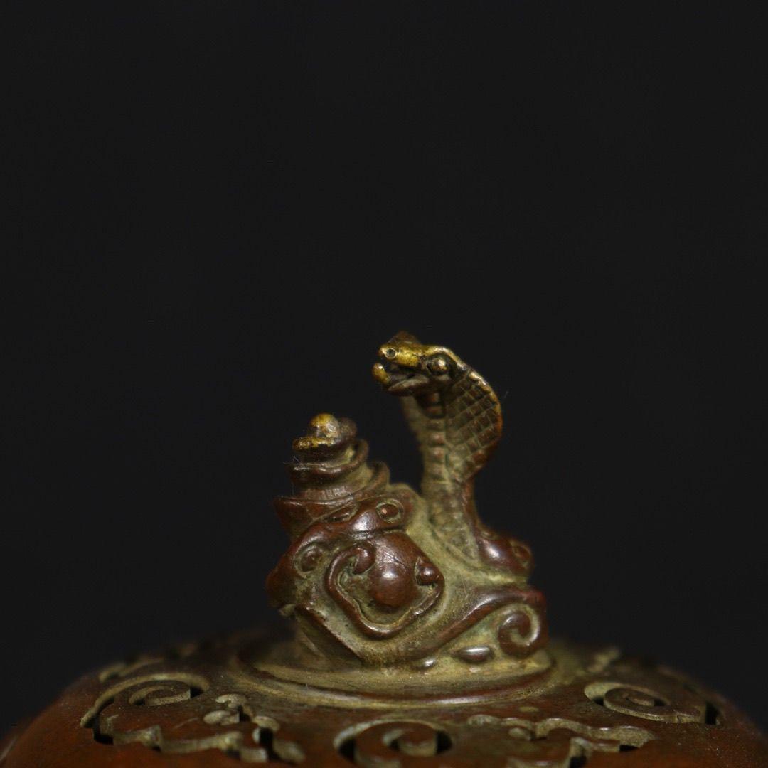 銅器 香炉 干支蛇薫香炉 十二支炉 刻蔵八宝炉 仏具 装飾品 工芸品 置物
