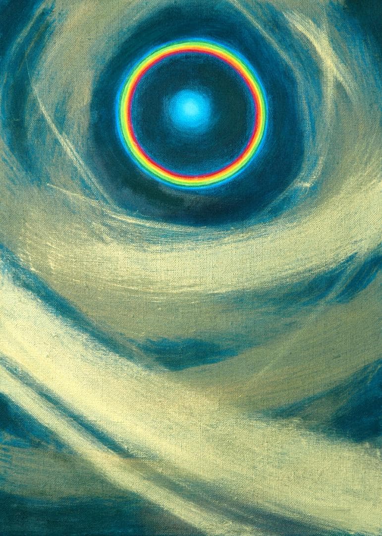 油絵 菅家令子 絵 絵画インテリア額付(青緑＋金色の枠)F4-G232023祈り