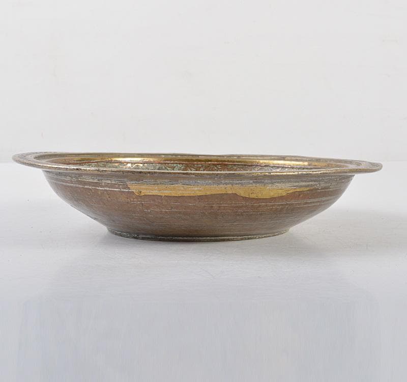中国　チベット　古銅鍍金象嵌　饕餮文　皿　V　R5205