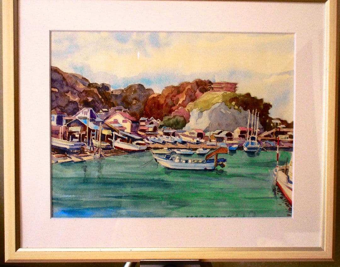海あの風景 水彩画 フレーム付き F6サイズ