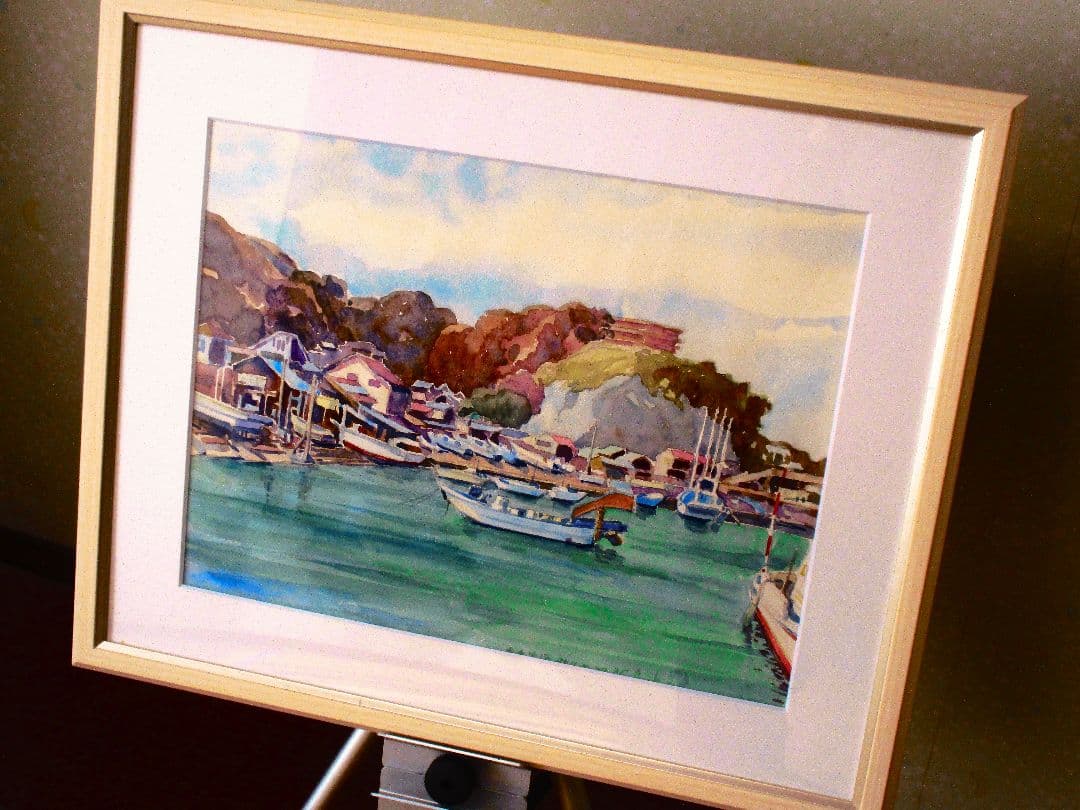 海あの風景 水彩画 フレーム付き F6サイズ