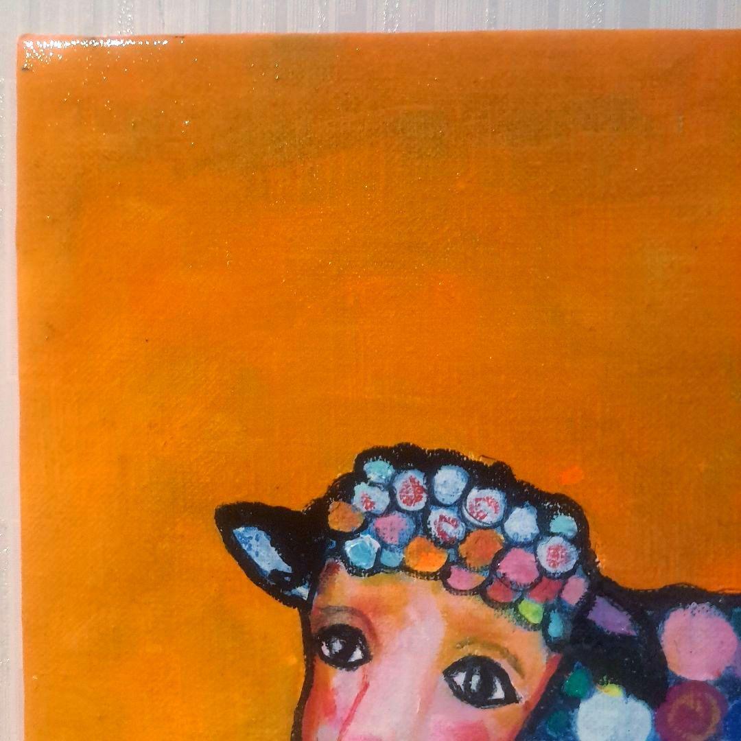 キャンバス油絵 　あり　くるくるカラフルSheep