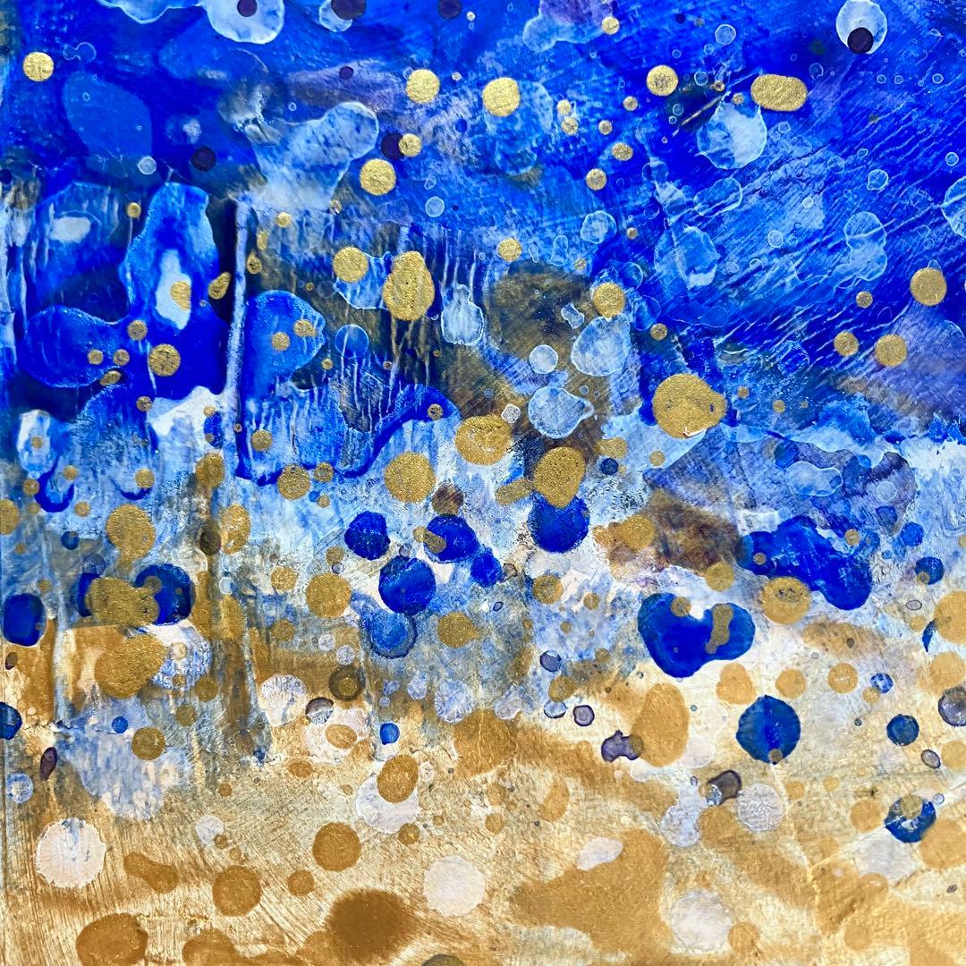 インテリアモダン抽象画＊現代アート 絵画　原画　ゴールド　青　大きめ