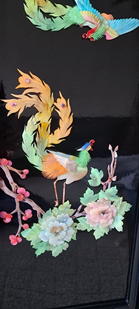 アンティーク骨董品 螺鈿細工 貝細工 花鳥風月 パーティション 屏風 漆塗り