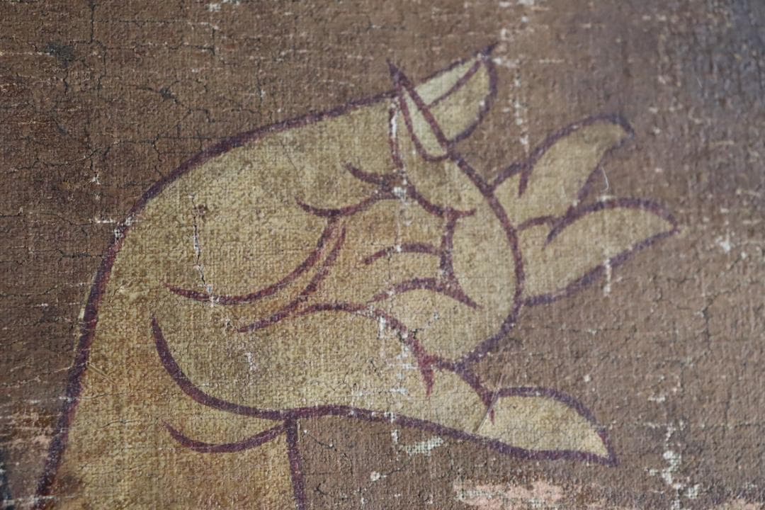 仏教美術 「阿弥陀如来図」 彩色 肉筆 60号 高麗仏画 時代古玩 唐物骨董