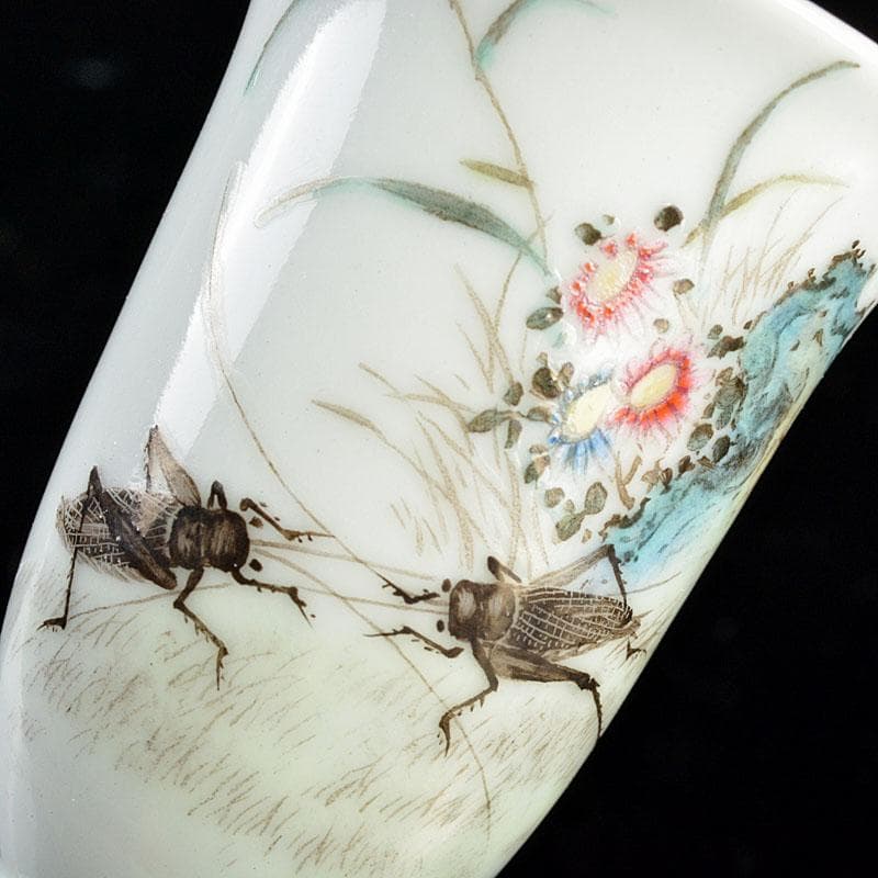 中国　景徳鎮　粉彩　花草昆虫文　酒杯　三客　F　R4790