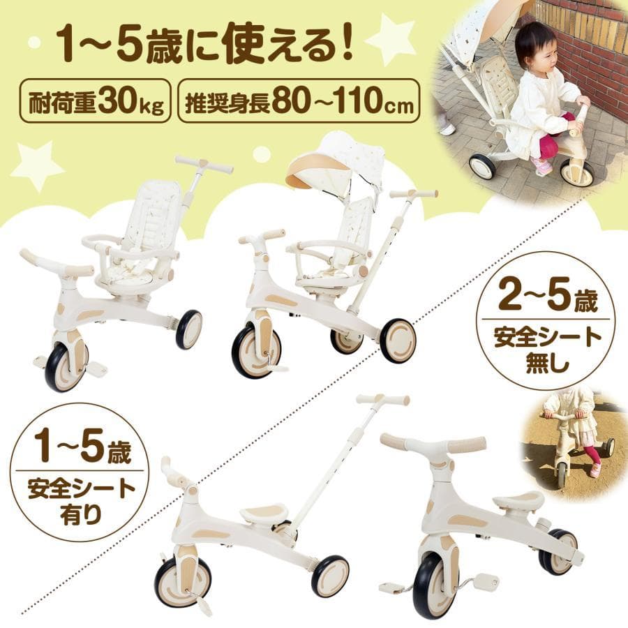 三輪車 手押し棒付き 子供用三輪車 ３色 キッズバイク キックバイク 日除け