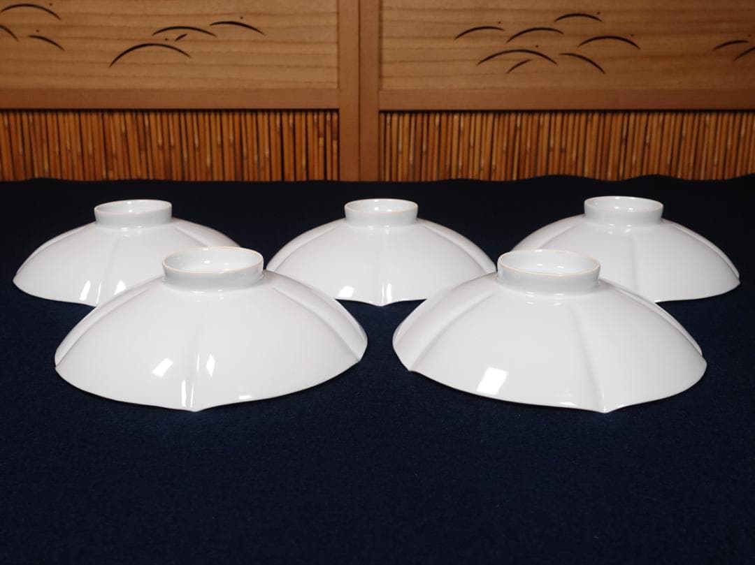 人間国宝 井上萬二 本人作 白磁花形銘々皿 5客 共箱