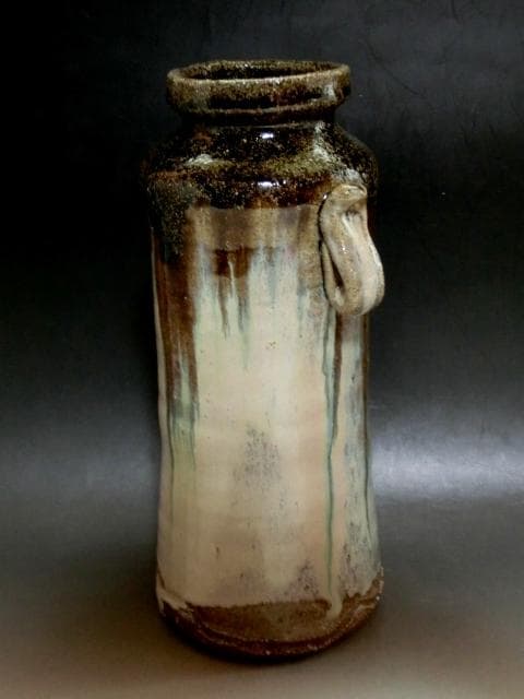 花瓶■唐津 茶陶唐津 鏡山窯【井上東也】花器 耳付き 花入れ 時代物 骨董品■