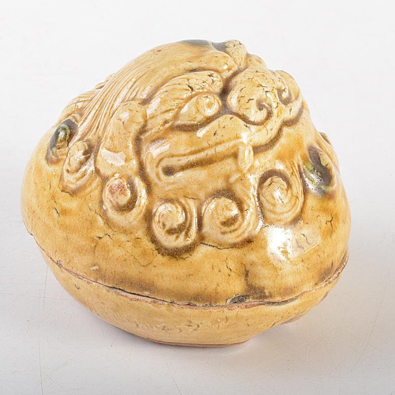 茶道具　黄瀬戸　古瀬戸　獅子　香合　時代箱付　V　6295