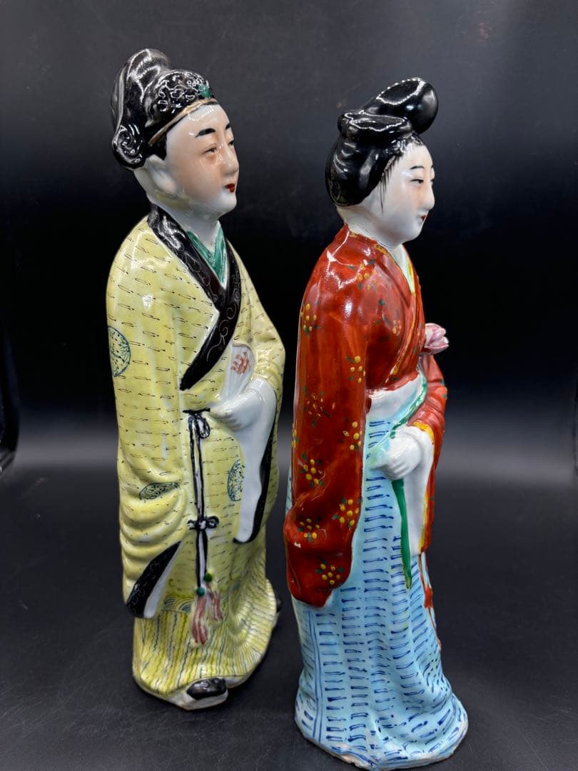 中国美術 古玩 色絵陶人形 陶器人形 高さ約31cm 置物 オブジェ 古董品