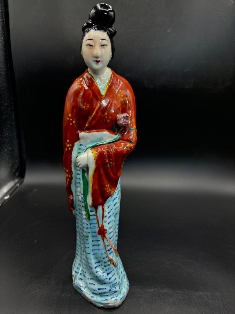 中国美術 古玩 色絵陶人形 陶器人形 高さ約31cm 置物 オブジェ 古董品