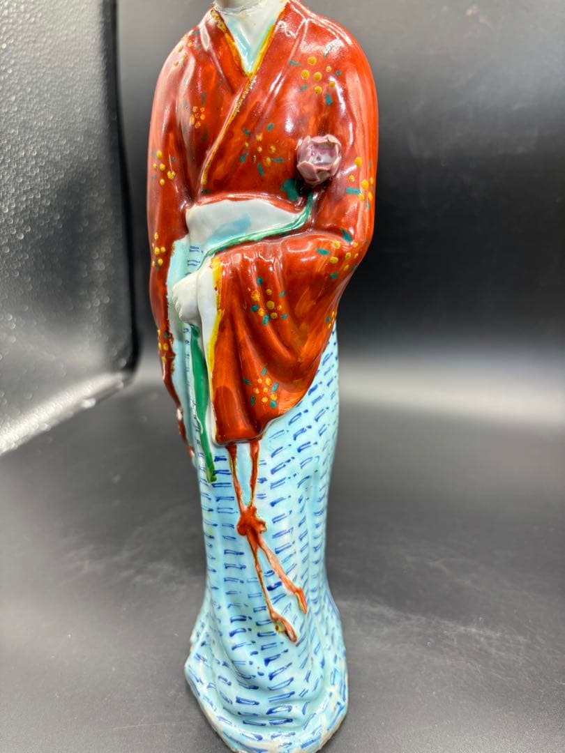 中国美術 古玩 色絵陶人形 陶器人形 高さ約31cm 置物 オブジェ 古董品