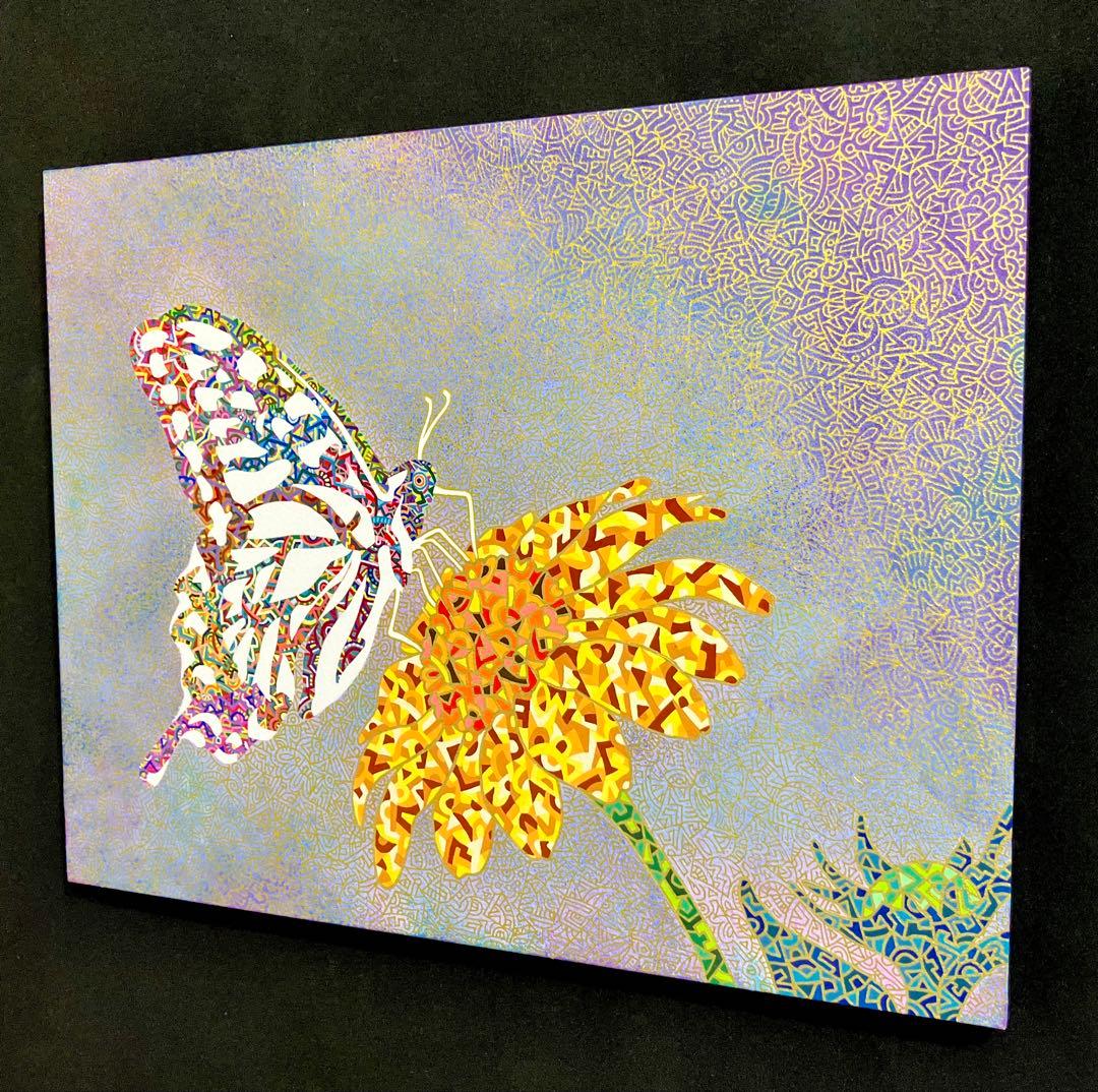 値下げ　原画　蝶　昆虫　絵画　アクリル画　現代アート　細密画　手描き　一点物