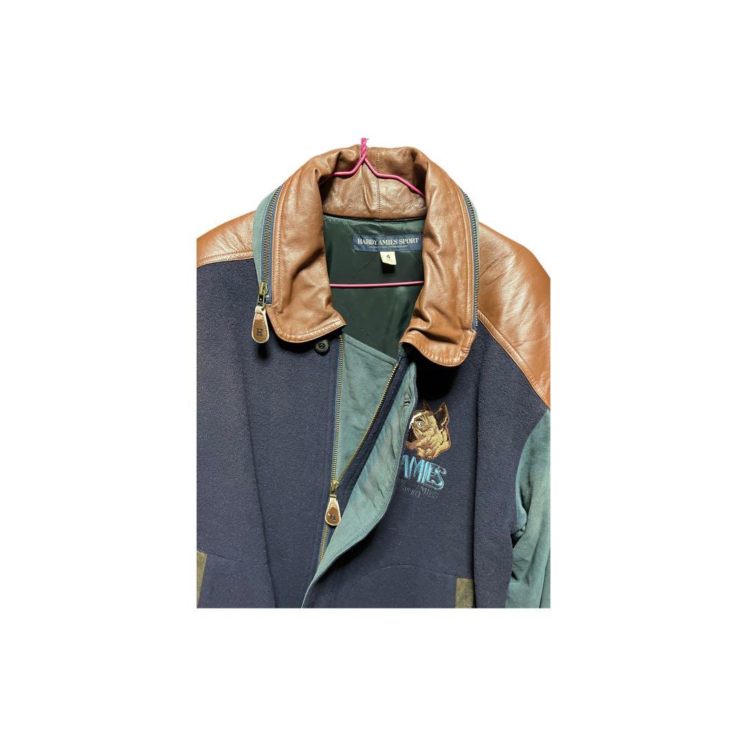 Hardy Amies SPORT 刺繍ジャケット 犬ロゴ レザー切替 古着