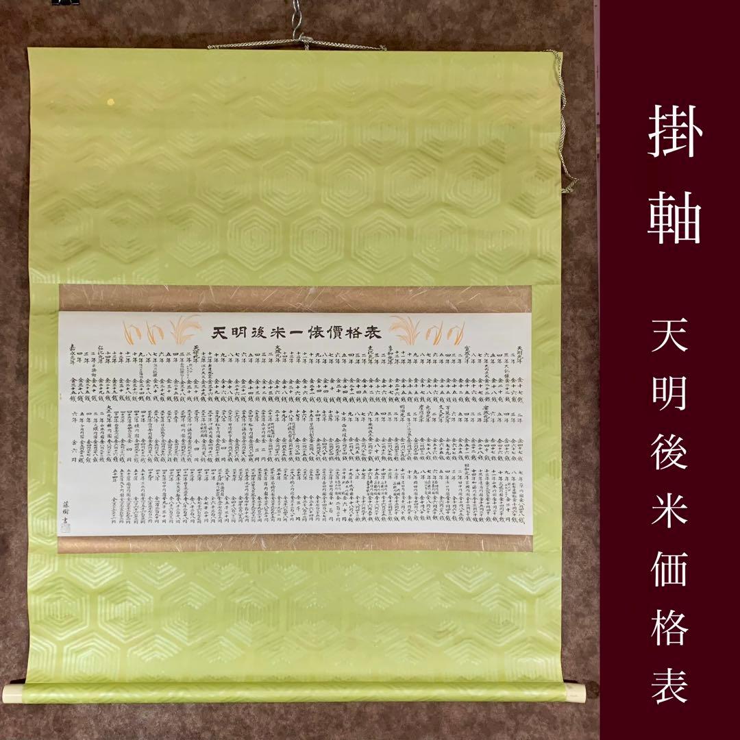 【珍品】掛軸　和暦天明～米価表 推移　黄緑色