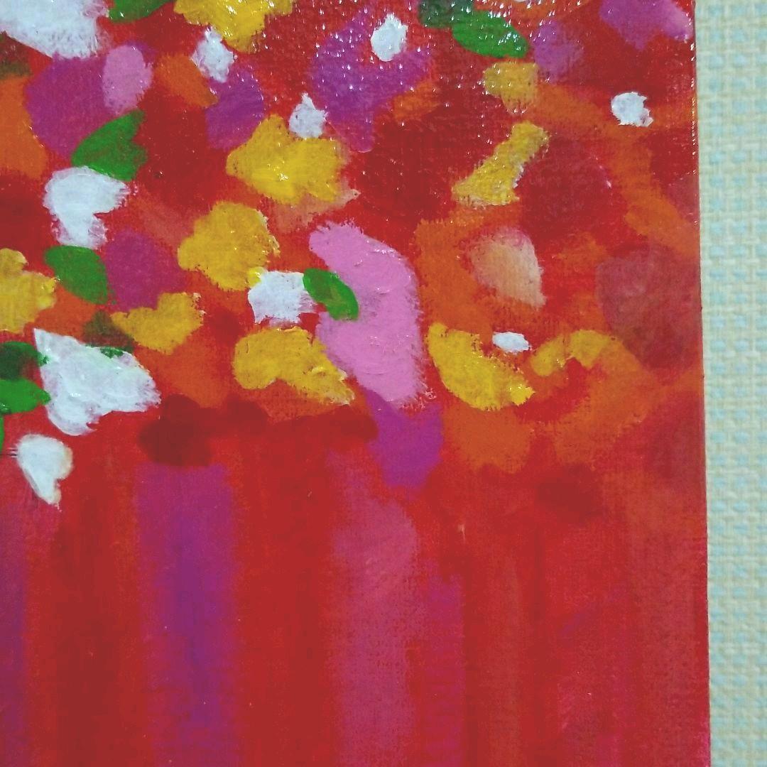 油絵　赤白ボーダーの花瓶と花
