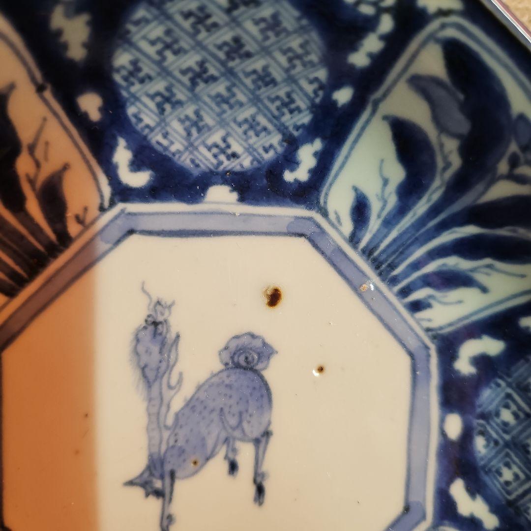 江戸後期 古伊万里 染付八角麒麟鉢 5客