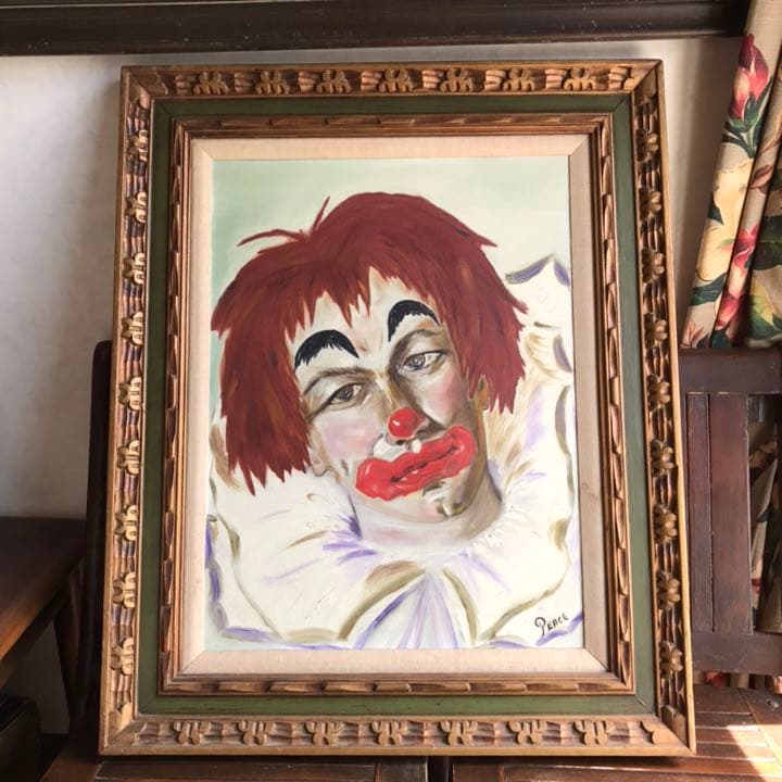 レア！BIGサイズ道化師 70'sアメリカアンティーク　ピエロ　ヴィンテージ絵画