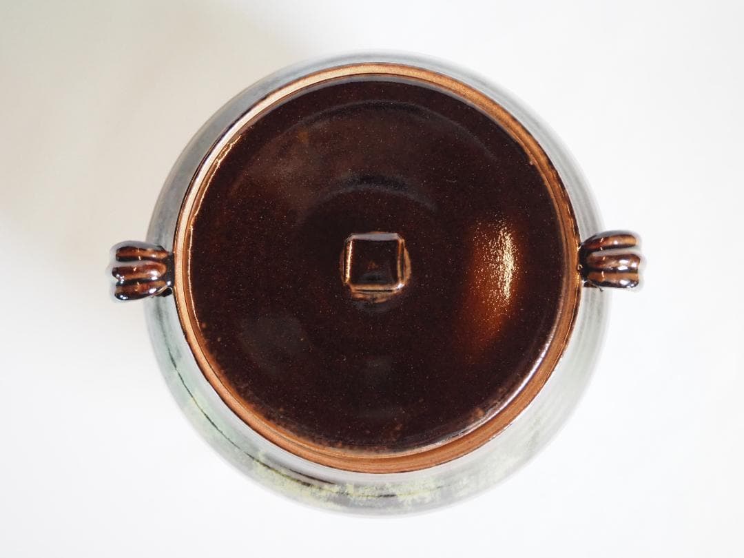 裏千家14世淡々斎宗室御書付『膳所焼笹耳水指』陽炎園岩崎健三造（共箱）