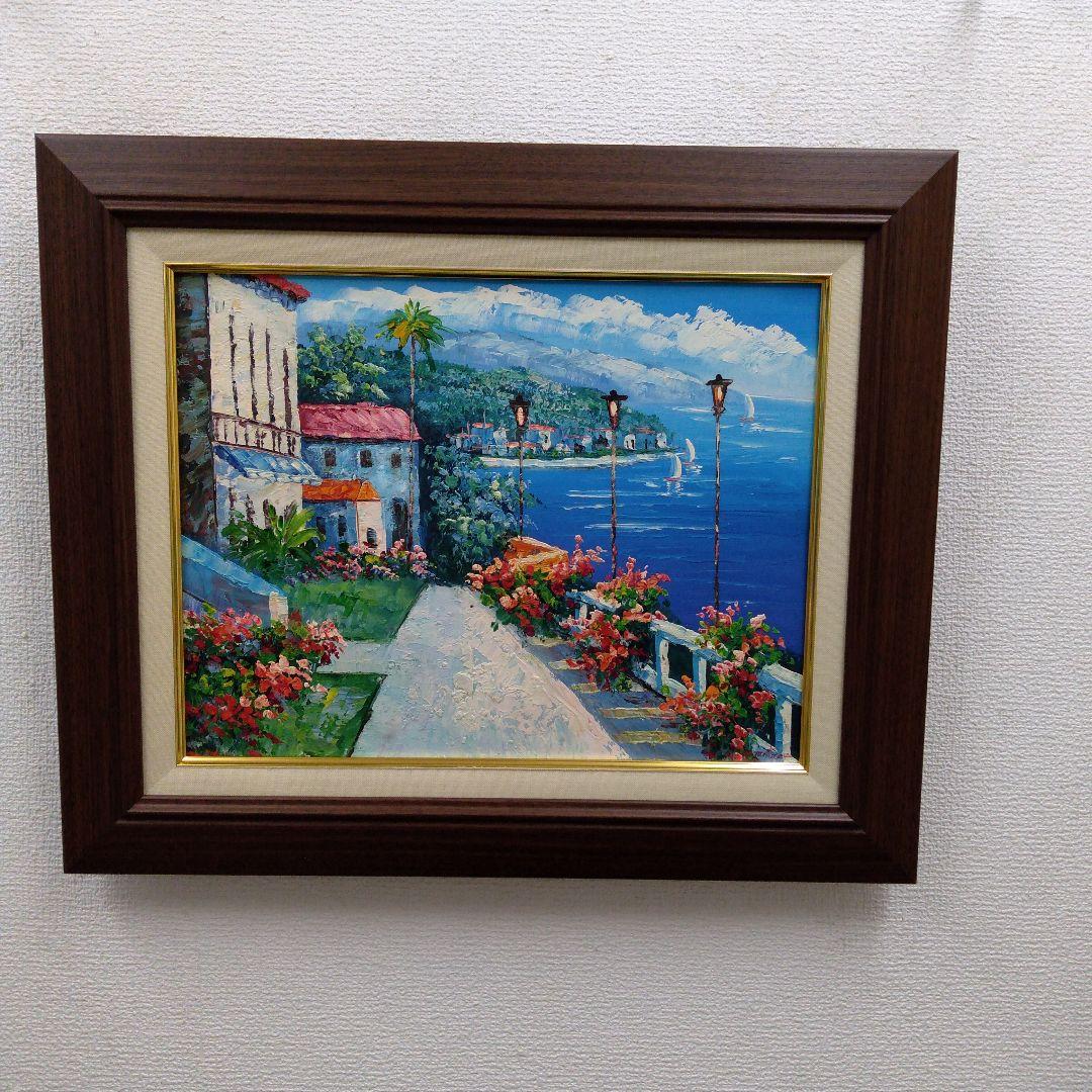 肉質油絵　横　F6 ヨーロッパ風景　額装仕上げ品