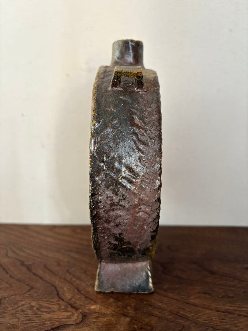 松崎健　灰被窯変扁壷　共箱　未使用品
