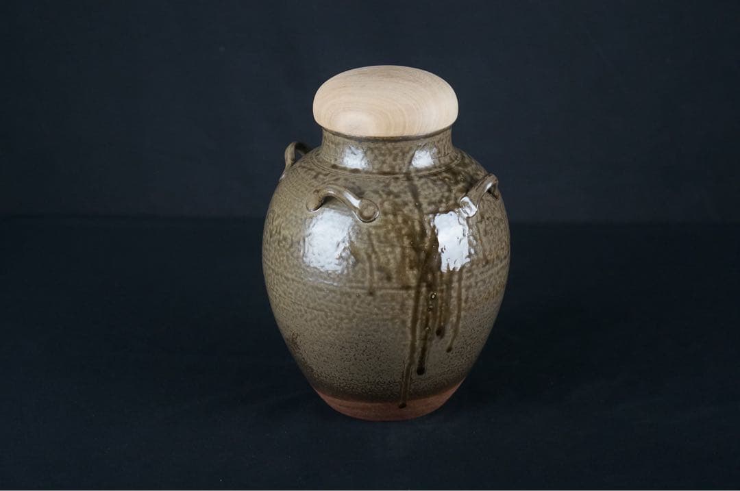 尾中窯 市野信水 作 丹波焼 茶壺 飾壺 陶印 共箱 茶道具 茶事