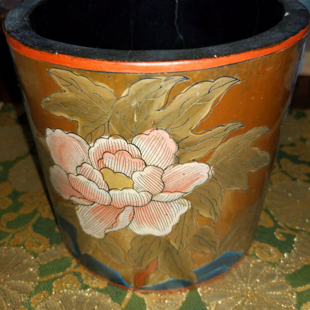 【最終価格】中国骨董　花鳥文時代筆筒　漆芸