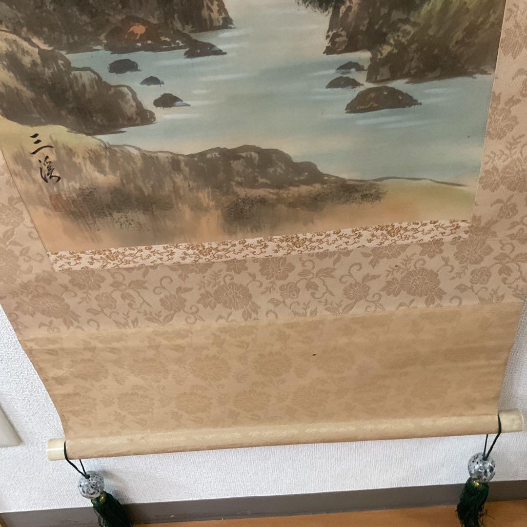 三 渓 筆 【 絹本彩色画 山水画 】 山間部を流れる渓流