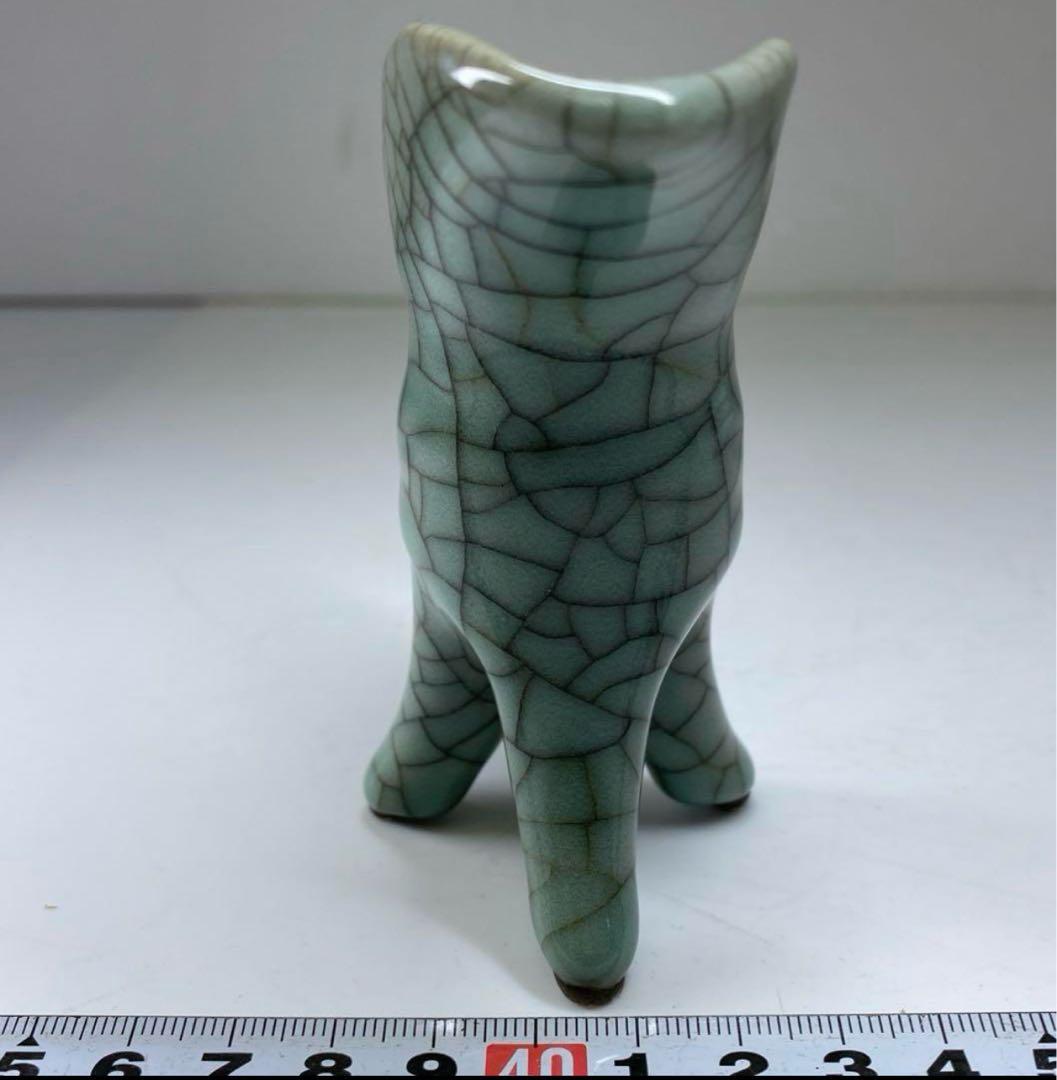 中国古窯　哥窯青磁ひび焼　爵　 高さ9.5㎝