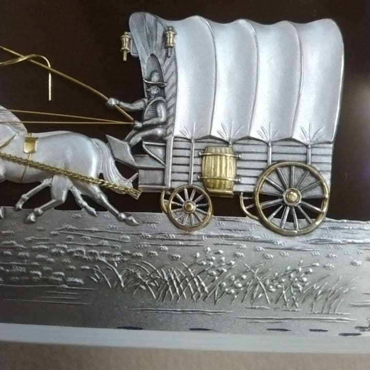 貴金属工芸品レリーフ　“幌馬車” 武比古　純銀製