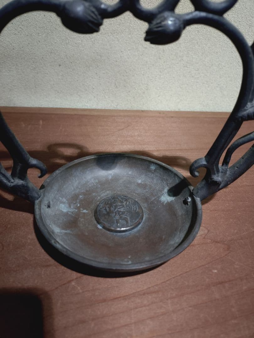 銅製 吊るし 蓮弁紋 灯火器一対 花器 花入れ 古道具 古民具 行燈 行火 灯明
