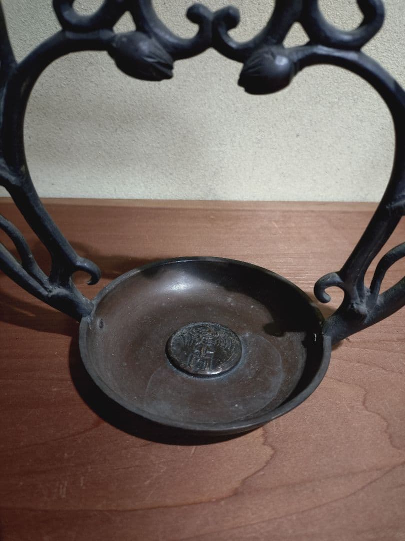 銅製 吊るし 蓮弁紋 灯火器一対 花器 花入れ 古道具 古民具 行燈 行火 灯明