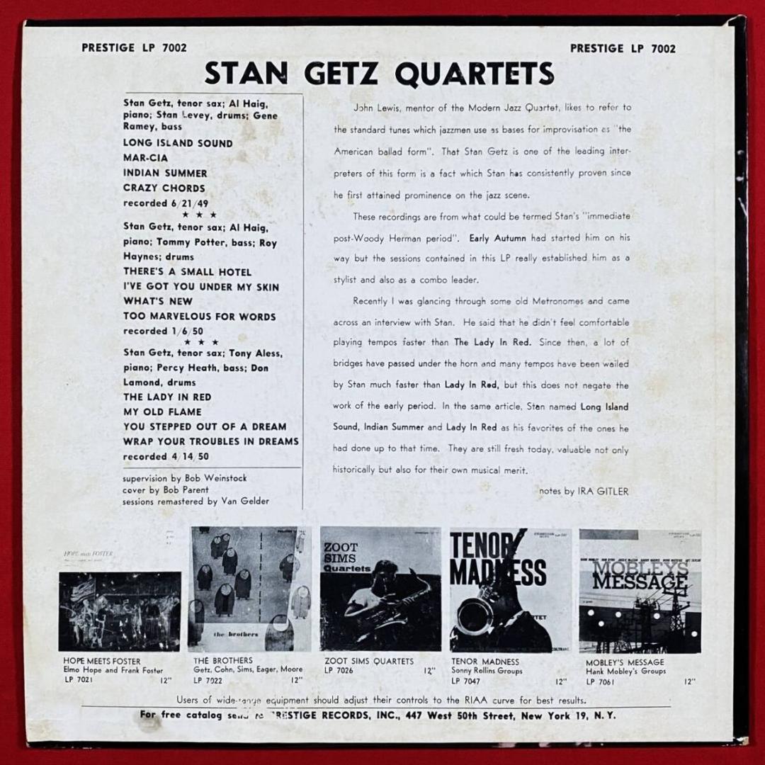 ★現状特価【USオリジナル／MONO／深溝／NYCラベル】 Stan Getz