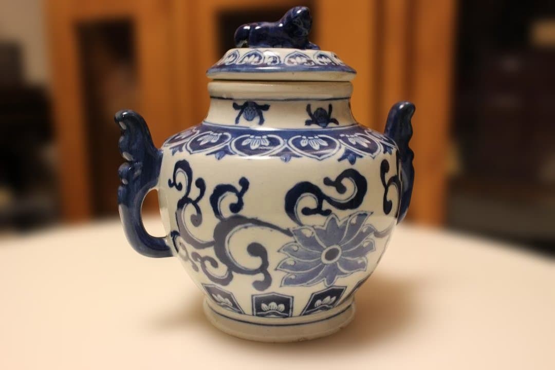 染付　　香炉　花瓶　壺　中国　乾隆年製　唐物
