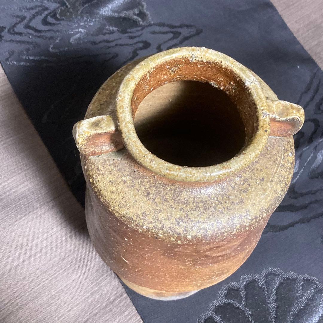 お値下げ↓古信楽 自然釉花入【茶道具】信楽焼 耳付 26㎝ 釉薬流し 花瓶 花器