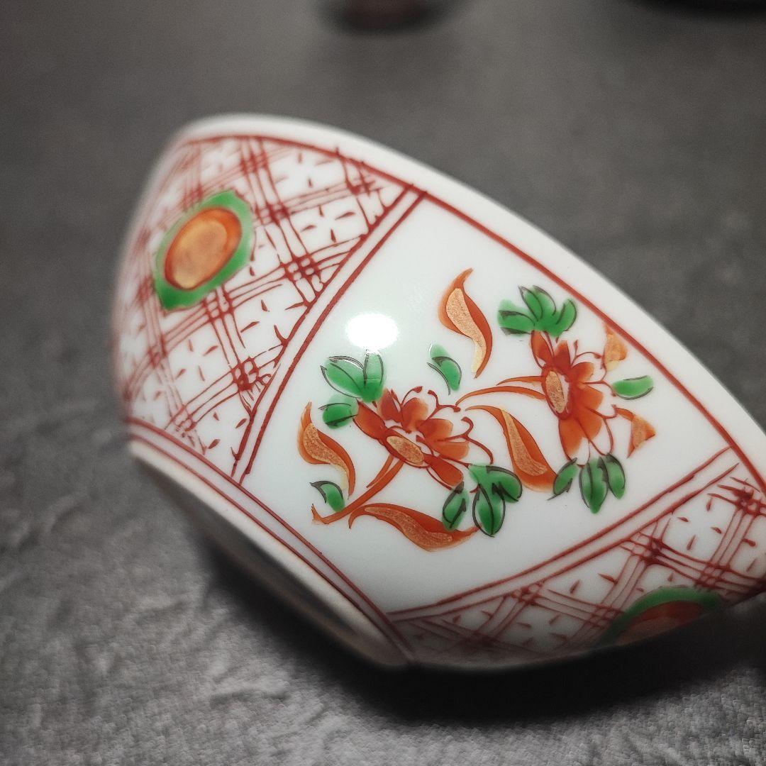 煎茶道具　有田　宝瓶　玉露　小茶器7点セット　グリーン玉赤絵　金彩　仙月