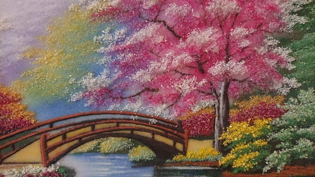 ベトナム製 宝石絵画 「花のある庭園」