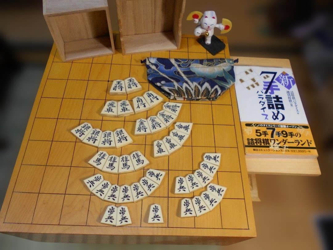 再度整備済：将棋盤脚付き5寸／本榧／板目／盤カバー／盤覆い布／ヒバ駒台／オマケ